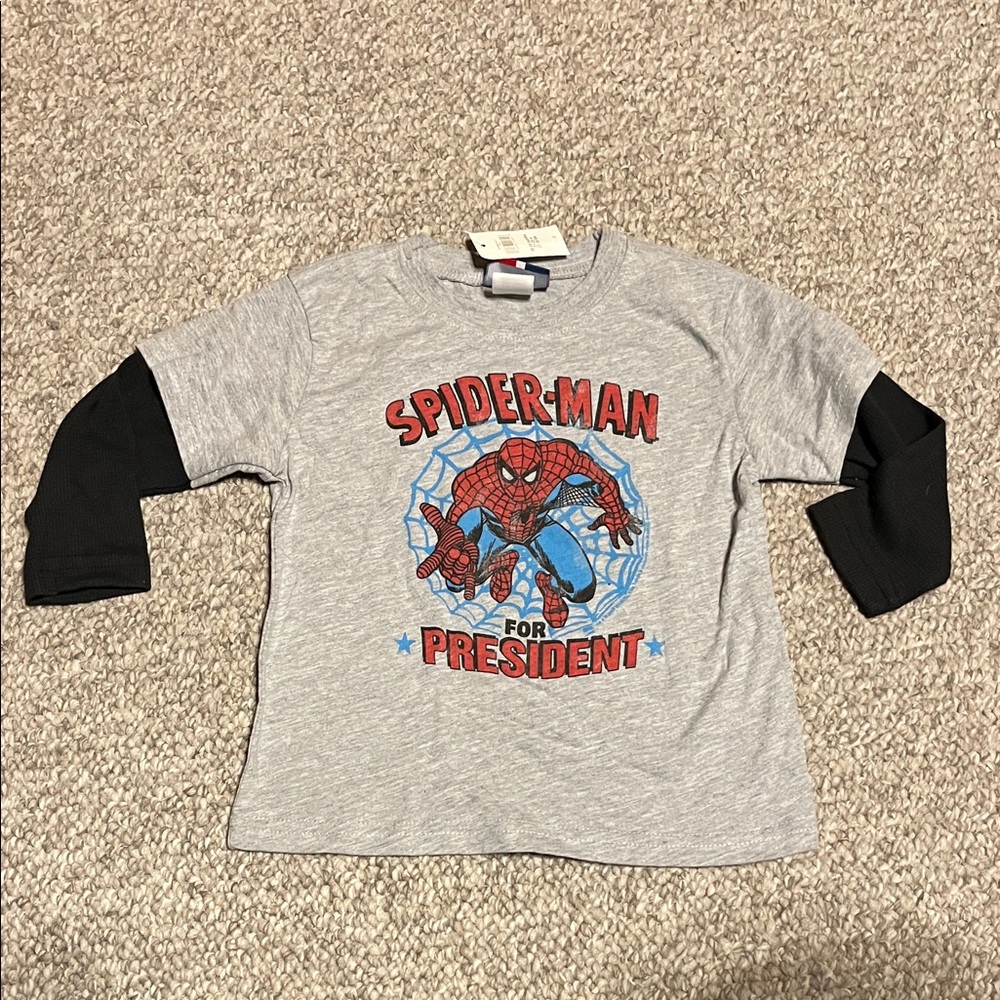 BabyGap Spiderman Graphic Tee with Layered-Look Sleeves - Grey & Black.